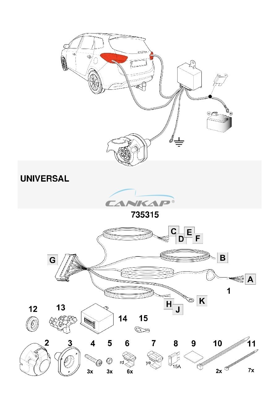 Çeki demiri elektrik tesisatı, 13 pinli, Universal elektronik kit
